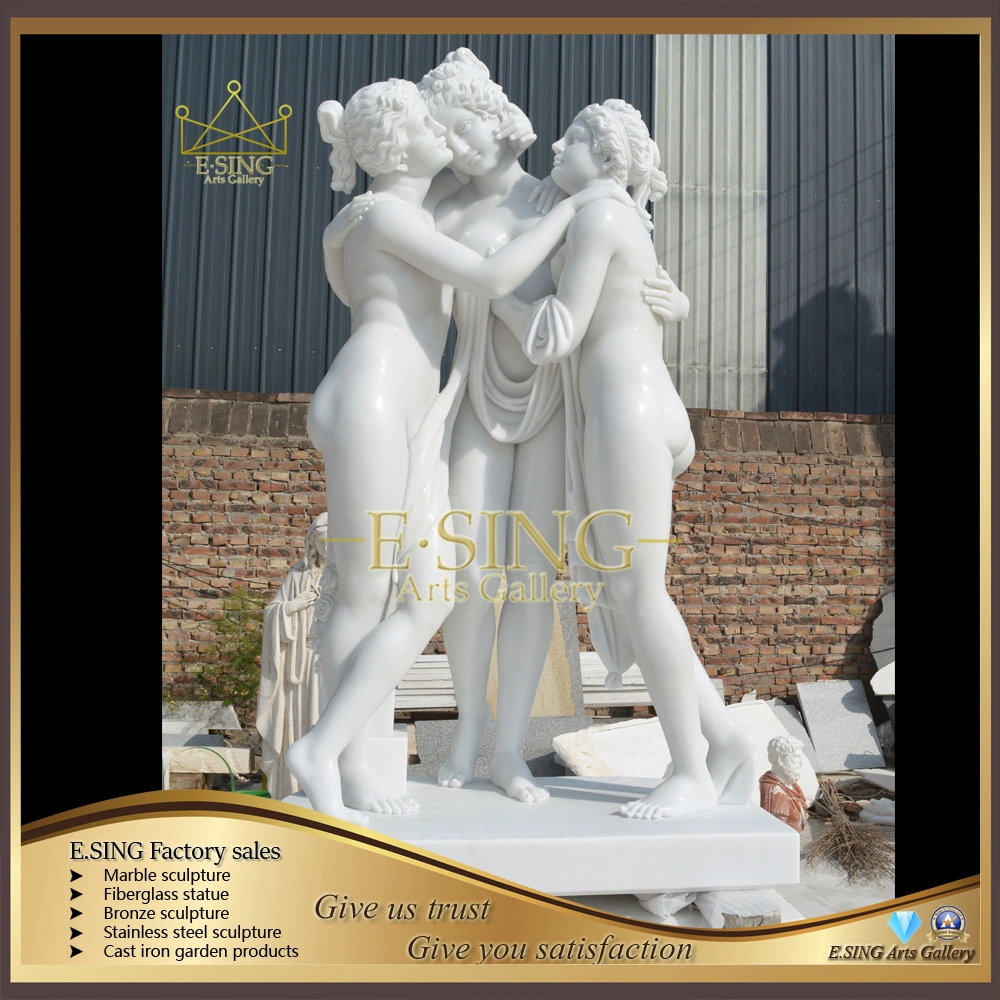 Handmade Garden Figure Marble Sculpture Three Beautiful Gods Sichuan White Polished Bright Stone Sculpture