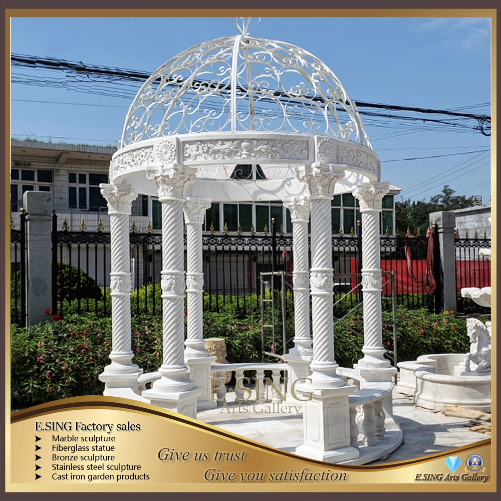 Outdoor Decoration Natural Stone Granite Column Gazebo with Iron Top