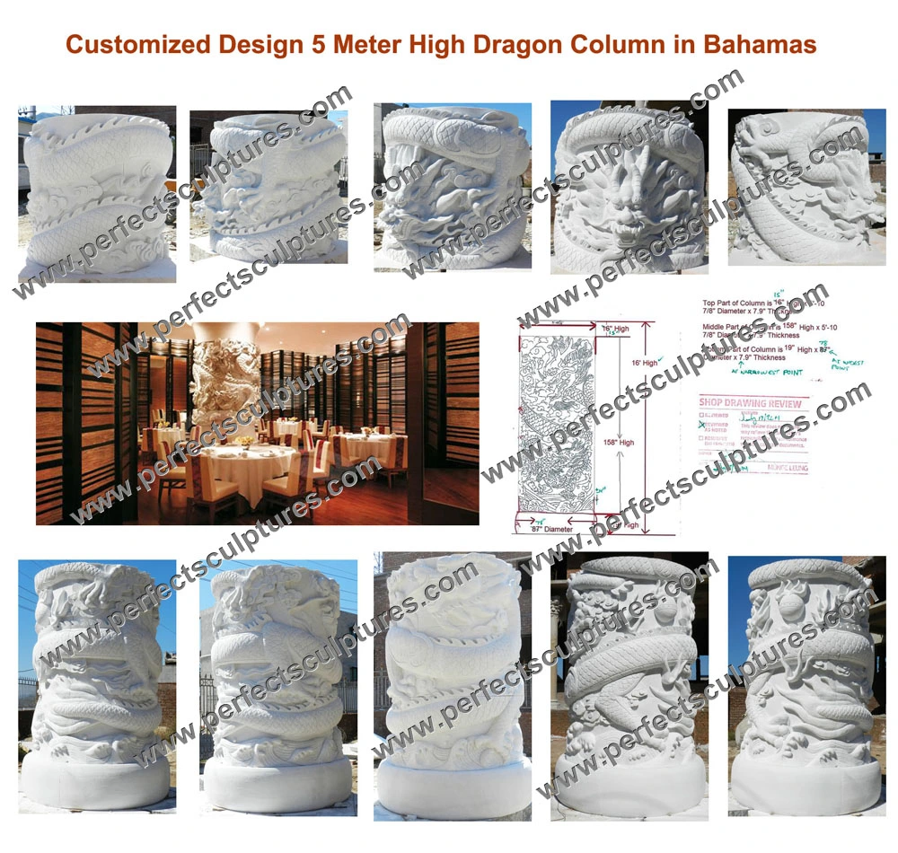 Customized Carved Granite Limestone Stone Pillars Carving Marble Hollow Chinese Dragon Column for Garden Home Decoration (QCM113)