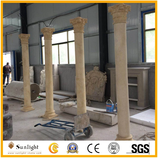 Natural Stone Carving Marble Granite Roman Columns, Solid/Hollow Beige/White Marble Columns